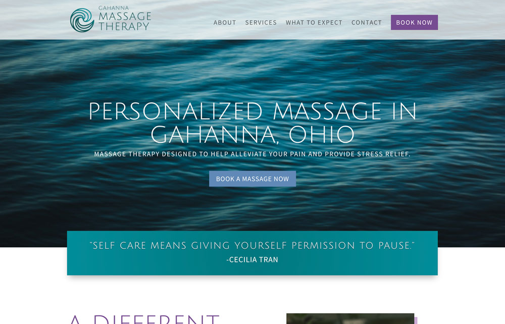 Homepage screenshot of gahannamassagetherapy.com