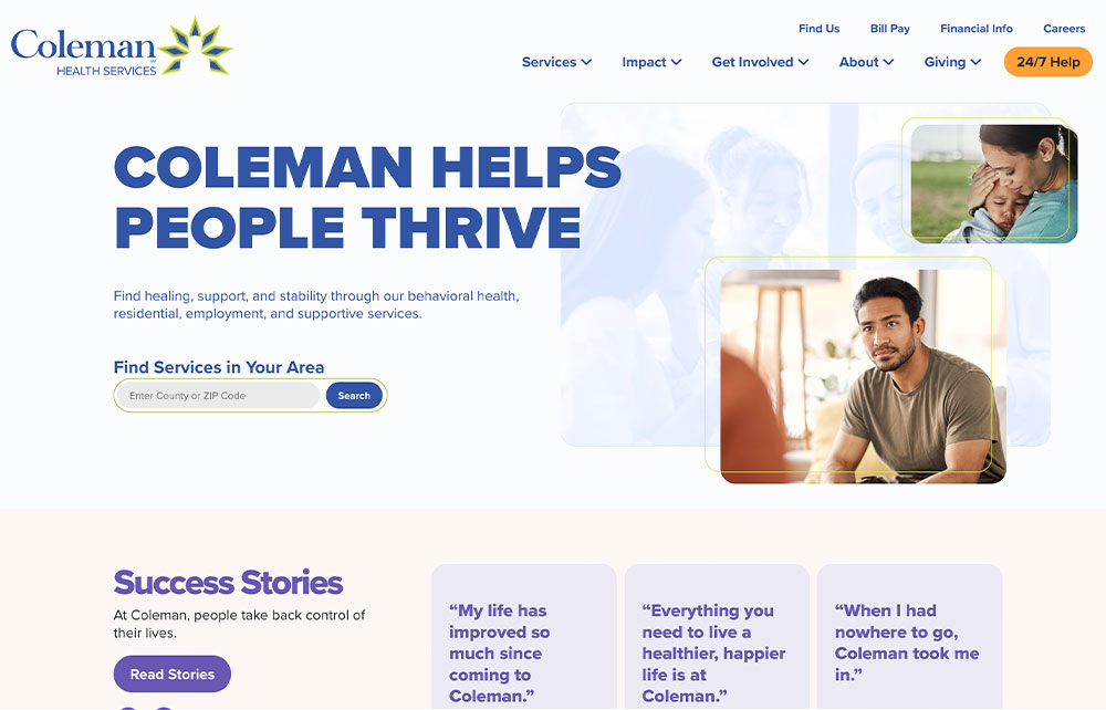 Homepage screenshot of colemanservices.org